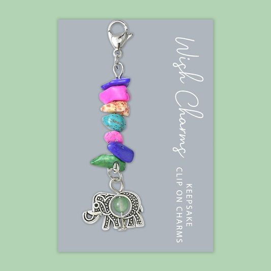 Elephant - Wish Charms - Keepsake Clip on Charm with Gemstones - WCC018