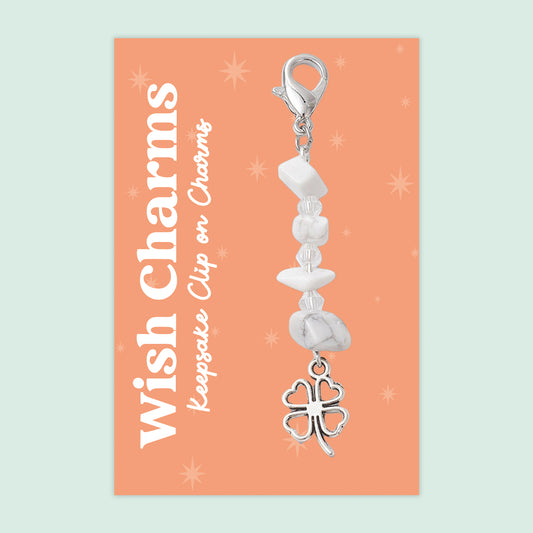 Four Leaf Clover - Wish Charms - Keepsake Clip on Charm with Gemstones - WCC024