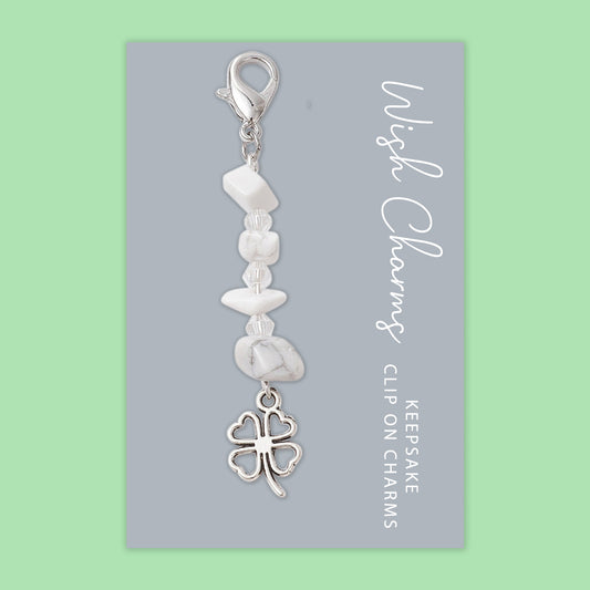 Four Leaf Clover - Wish Charms - Keepsake Clip on Charm with Gemstones - WCC024