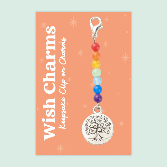 Tree of Life, Chakra - Wish Charms - Keepsake Clip on Charm with Gemstones - WCC026