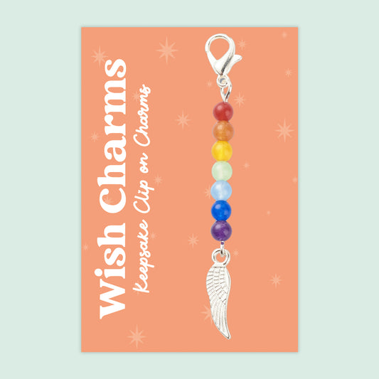 Feather, Chakra - Wish Charms - Keepsake Clip on Charm with Gemstones - WCC028