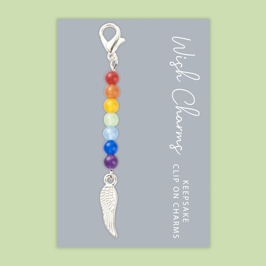 Feather, Chakra - Wish Charms - Keepsake Clip on Charm with Gemstones - WCC028