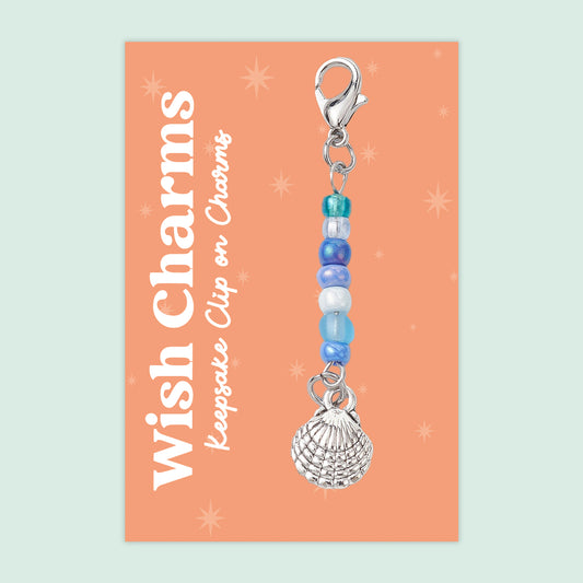 Sea Shell - Wish Charms - Keepsake Clip on Charm with Glass Beads - WCC031