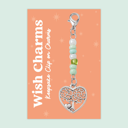 Tree of Life, Heart - Wish Charms - Keepsake Clip on Charm with Glass Beads - WCC034