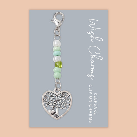 Tree of Life, Heart - Wish Charms - Keepsake Clip on Charm with Glass Beads - WCC034