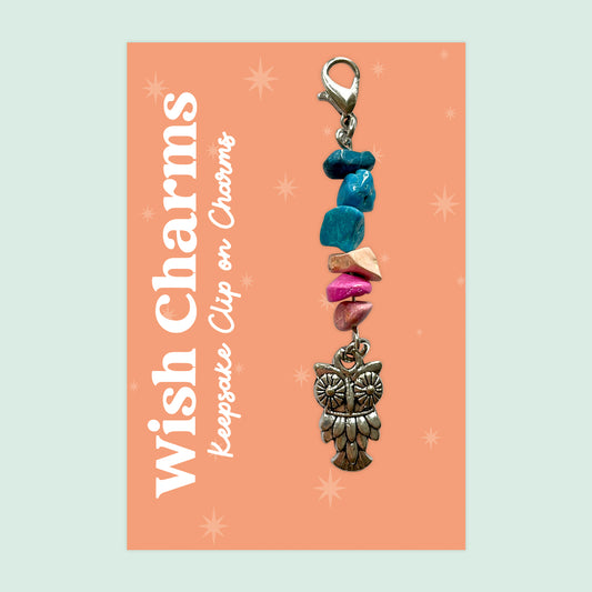Owl - Wish Charms - Keepsake Clip on Charm with Glass Beads - WCC041