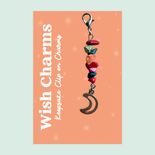Moon - Wish Charms - Keepsake Clip on Charm with Glass Beads - WCC051