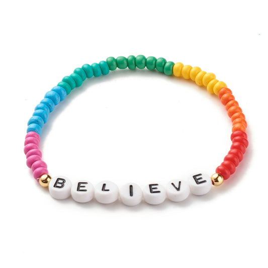 Believe Rainbow - Beaded Stretch Bracelet (B013)