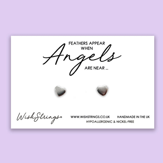 FEATHERS APPEAR WHEN ANGELS ARE NEAR - Heart Stud Earrings | J039