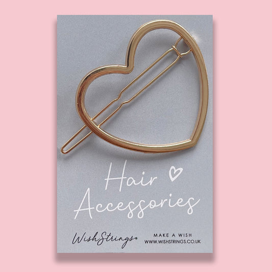 GOLD HEART SHAPE, METAL HAIR CLIP - HA004