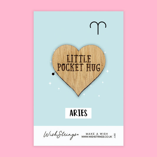 ARIES, Star Sign - Oak Pocket Hug Token | J292