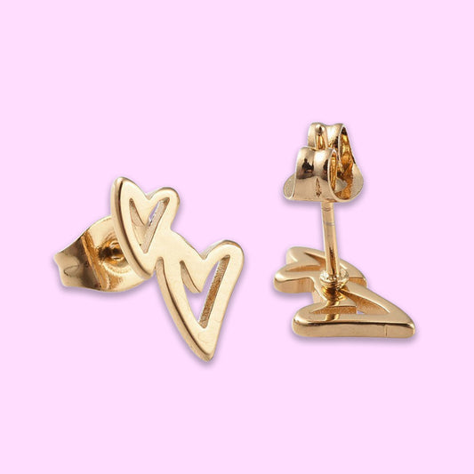 Gold Hearts - Stud Earrings (E022)